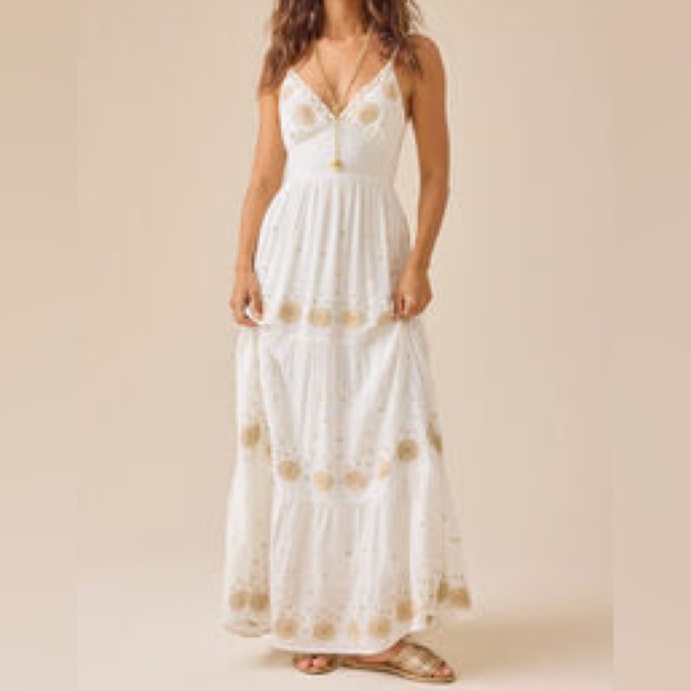 Altar'd State White Maxi Dress with Gold Details